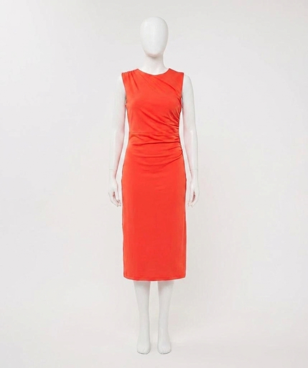 NEW ESQUALO denia long gathering dress in red orange